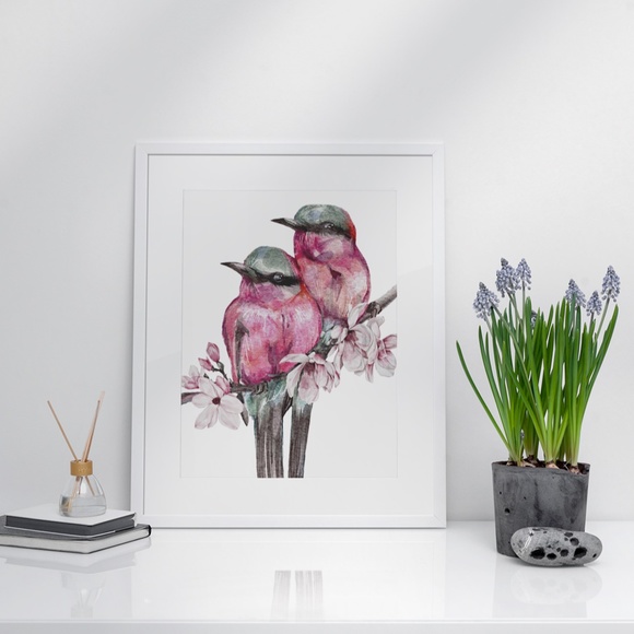 Wall Art Cute Pink Birds Portrait Print Unframed - Picture 5 of 6